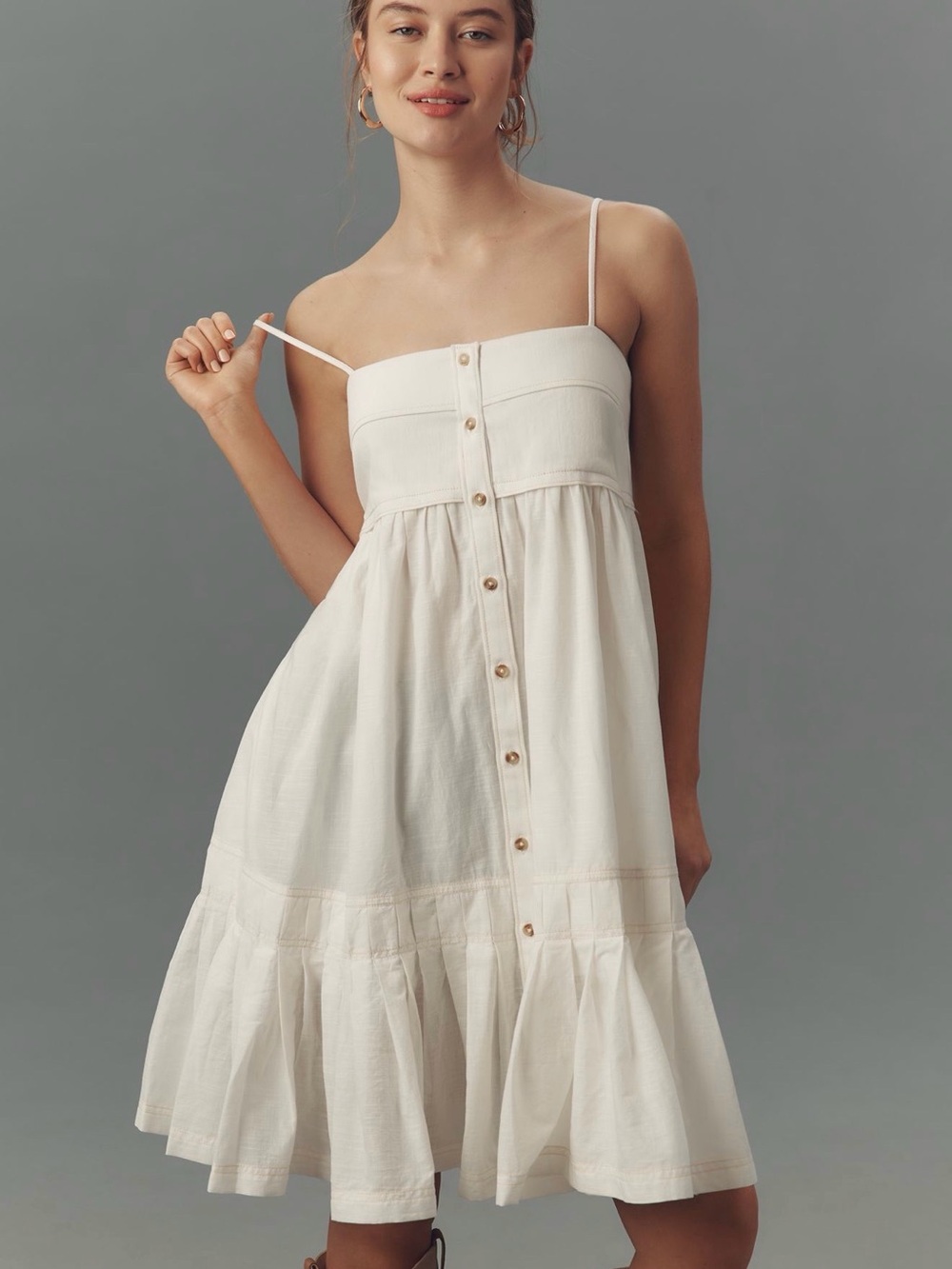 Pilcro Cream Button-Front Midi Sundress